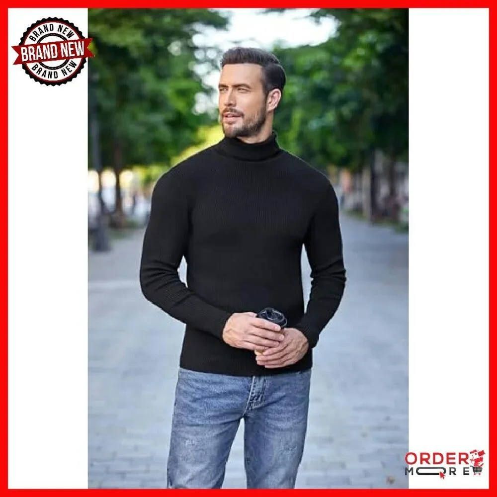 Men's Ribbed Slim Fit Turtleneck Pullover Sweater Knitted Casual